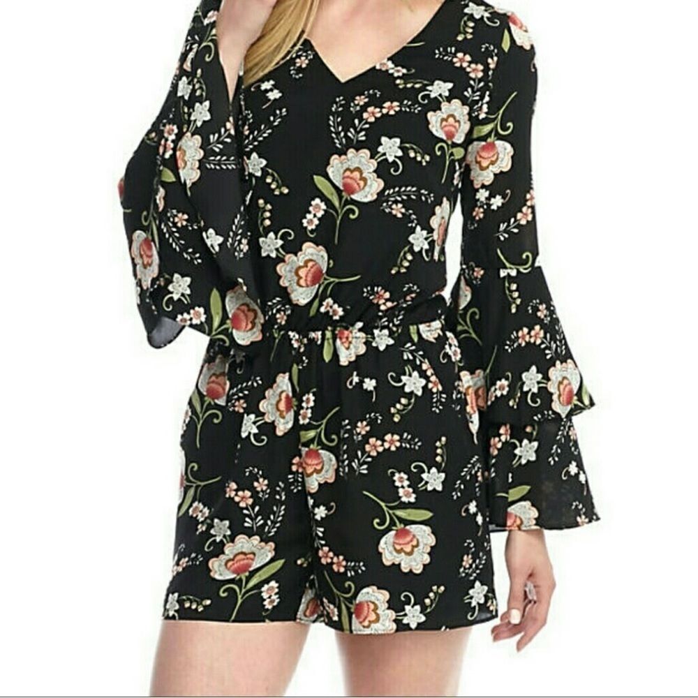 KAARI blue Black Floral Romper NWT